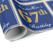Elegant, blau, Imitate Gold 67. Geburtstag + Name Geschenkpapier (Rolleneckpunkt)