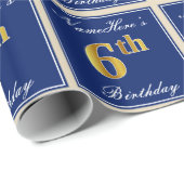 Elegant, blau, Imitate Gold 6. Geburtstag; Individ Geschenkpapier (Rolleneckpunkt)