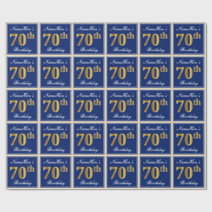Elegant, blau, Imitate Gold 70. Geburtstag + Name Geschenkpapier