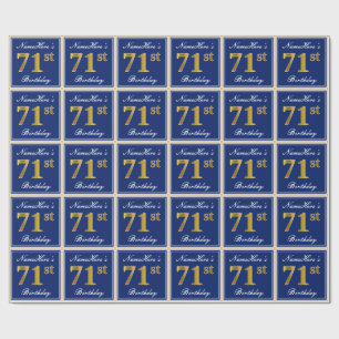 Elegant, blau, Imitate Gold 71. Geburtstag + Name Geschenkpapier
