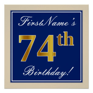Elegant, blau, Imitate Gold 74. Geburtstag + Name Poster