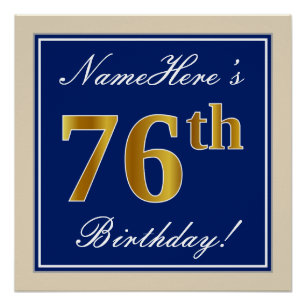 Elegant, blau, Imitate Gold 76. Geburtstag + Name Poster