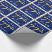 Elegant, blau, Imitate Gold 77. Geburtstag + Name Geschenkpapier (Ecke)
