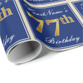 Elegant, blau, Imitate Gold 77. Geburtstag + Name Geschenkpapier (Rolleneckpunkt)