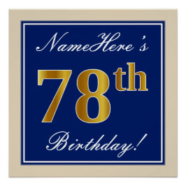 Elegant, blau, Imitate Gold 78. Geburtstag + Name Poster