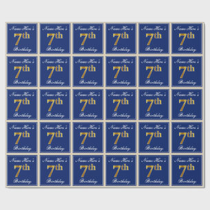Elegant, blau, Imitate Gold 7. Geburtstag; Individ Geschenkpapier