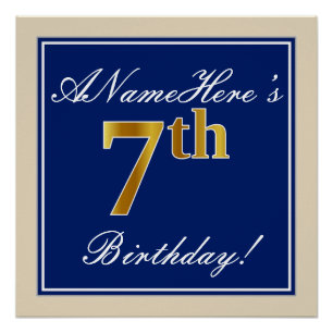 Elegant, blau, Imitate Gold 7. Geburtstag; Individ Poster
