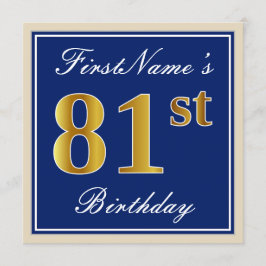 Elegant, blau, Imitate Gold 81. Geburtstag + Name Einladung