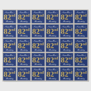 Elegant, blau, Imitate Gold 82. Geburtstag + Name Geschenkpapier