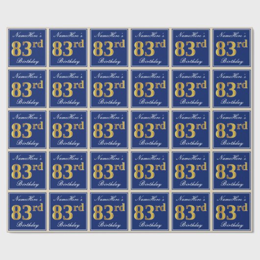 Elegant, blau, Imitate Gold 83. Geburtstag + Name Geschenkpapier (Flach)
