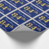 Elegant, blau, Imitate Gold 84. Geburtstag + Name Geschenkpapier (Ecke)