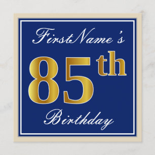 Elegant, blau, Imitate Gold 85. Geburtstag + Name Einladung