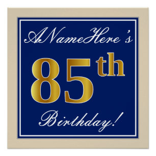 Elegant, blau, Imitate Gold 85. Geburtstag + Name Poster