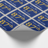 Elegant, blau, Imitate Gold 87. Geburtstag + Name Geschenkpapier (Ecke)