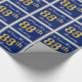 Elegant, blau, Imitate Gold 88. Geburtstag + Name Geschenkpapier (Ecke)