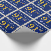 Elegant, blau, Imitate Gold 91. Geburtstag + Name Geschenkpapier (Ecke)