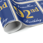 Elegant, blau, Imitate Gold 92. Geburtstag + Name Geschenkpapier (Rolleneckpunkt)