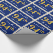 Elegant, blau, Imitate Gold 94. Geburtstag + Name Geschenkpapier (Ecke)