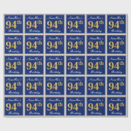 Elegant, blau, Imitate Gold 94. Geburtstag + Name Geschenkpapier