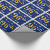 Elegant, blau, Imitate Gold 96. Geburtstag + Name Geschenkpapier (Ecke)