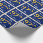 Elegant, blau, Imitate Gold 97. Geburtstag + Name Geschenkpapier (Ecke)
