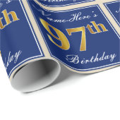 Elegant, blau, Imitate Gold 97. Geburtstag + Name Geschenkpapier (Rolleneckpunkt)