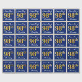 Elegant, blau, Imitate Gold 98. Geburtstag + Name Geschenkpapier