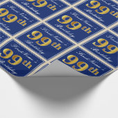 Elegant, blau, Imitate Gold 99. Geburtstag + Name Geschenkpapier (Ecke)