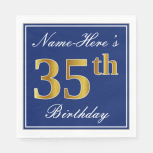 Elegant Blau, Imitats Gold 35. Geburtstag; Individ Serviette
