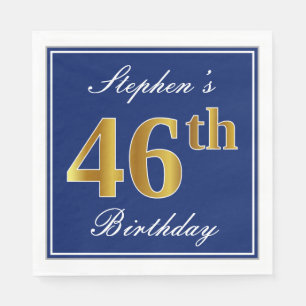 Elegant Blau, Imitats Gold 46. Geburtstag; Individ Serviette