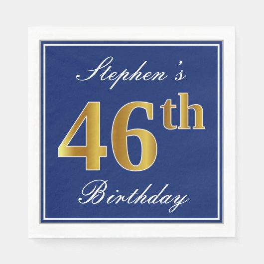 Elegant Blau, Imitats Gold 46. Geburtstag; Individ Serviette (Vorderseite)