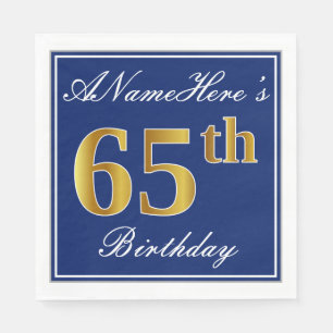 Elegant Blau, Imitats Gold 65. Geburtstag; Individ Serviette