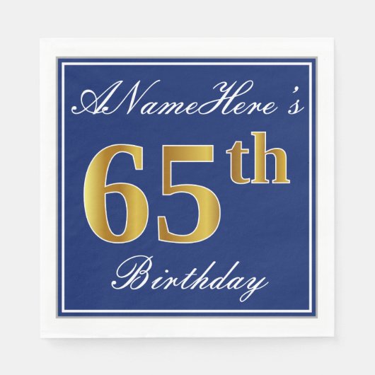 Elegant Blau, Imitats Gold 65. Geburtstag; Individ Serviette (Vorderseite)
