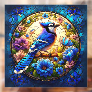 Elegant Blau Jay-gefestigtes Glasfenster Fensteraufkleber