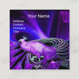 ELEGANT BLAU LILA PEACOCK BLACK MONOGRAMM QUADRATISCHE VISITENKARTE