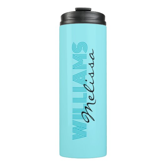 Elegant blau mit Monogramm Thermosbecher (Vorderseite)