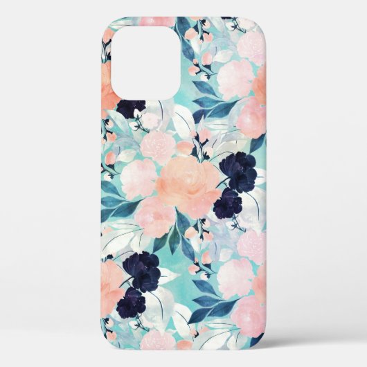Elegant Blau Rosa Minze Blume Wasserfarben Case-Mate iPhone Hülle (Rückseite)