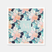 Elegant Blau Rosa Minze Blume Wasserfarben Serviette (Vorderseite)