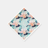 Elegant Blau Rosa Minze Blume Wasserfarben Serviette (Ecke)
