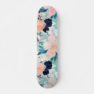 Elegant Blau Rosa Minze Blume Wasserfarben Skateboard