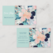 Elegant Blau Rosa Minze Blume Wasserfarben Visitenkarte (Vorne/Hinten)