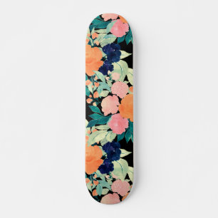 Elegant Blau Rosa Orange Blume Schwarzes Blau Skateboard