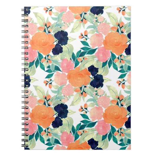 Elegant Blau Rosa Orange Blume Wasserfarben Notizblock (Vorderseite)