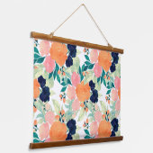 Elegant Blau Rosa Orange Blume Wasserfarben Wandteppich Mit Holzrahmen (Gewinkelt)