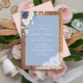 Elegant, blau, rot, rustikal, holzige Hochzeit Einladung