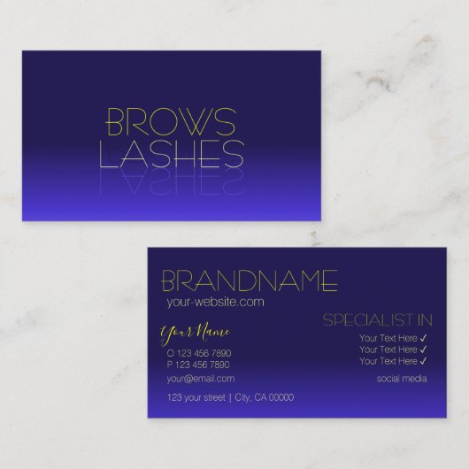 Elegant Blau und Gelb Chic Mirror Letters Moderne Visitenkarte (Vorne/Hinten)