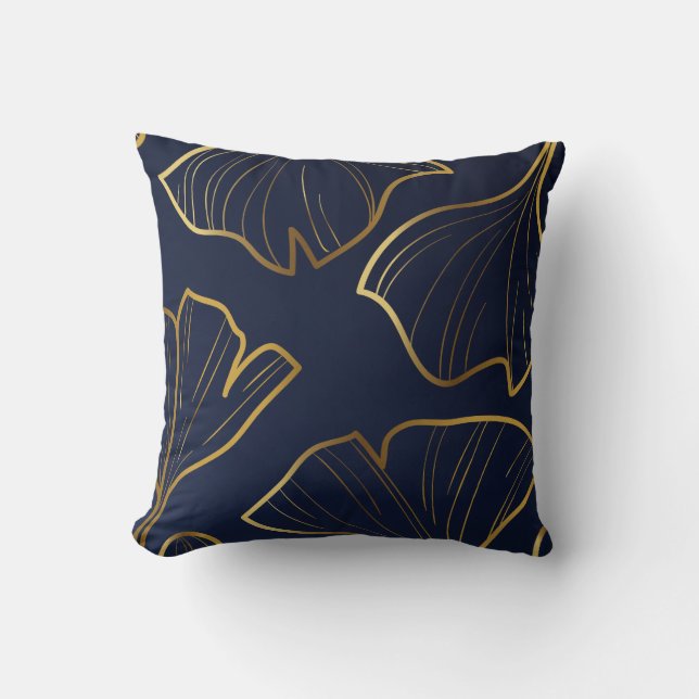 Elegant Blau und Gold Floral Kissen (Vorderseite)