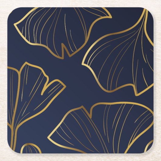 Elegant Blau und Gold Floral Rechteckiger Pappuntersetzer (Vorderseite)