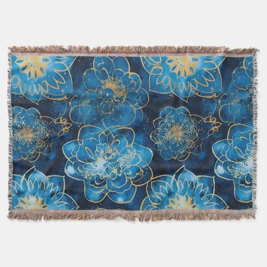 Elegant Blau und Gold Floral - Stilvoll botanisch Decke (Vorderseite)