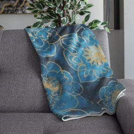 Elegant Blau und Gold Floral - Stilvoll botanisch Fleecedecke